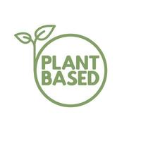 Plant based label. Text inside a circle with leaves around. Vegan friendly badge. vector