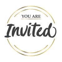 You're invited. Calligraphy text with elegant golden frame. Hand drawn style vector lettering. Design for greeting cards, and invitations.