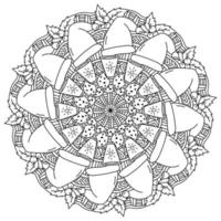 Christmas outline mandala, holiday coloring page with santa hat, hot drink and Xmas attributes vector