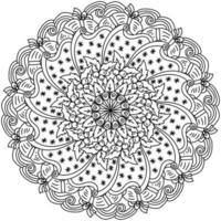 Christmas outline mandala, holiday coloring page with snowflakes and holly and Xmas attributes vector