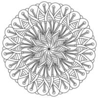 Abstract mandala with ornate patterns, meditative flower shape coloring page vector