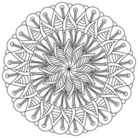 Abstract mandala with ornate patterns, meditative flower shape coloring page vector