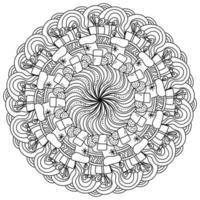 Christmas contour mandala, holiday coloring page with milk, cookies and Xmas attributes vector