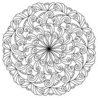 Abstract mandala with curls, meditative coloring page with curled lines vector