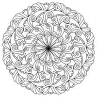 Abstract mandala with curls, meditative coloring page with curled lines vector