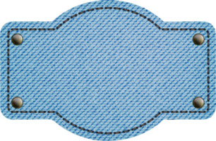 Blue denim patches with stitch, rivets and fringe. Light blue denim. Vintage patches png