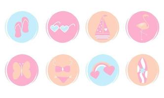 Vector set of logo design templates, icons and badges for social media highlights with cute summer elements