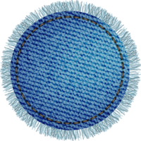 Blue denim patch with stitch and fringe. Light blue denim. Circle patch png