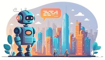 A robotic machine, designed to resemble an android, works as a virtual learning helper using cutting-edge technology, showcasing the innovation and progress of the digital age. photo