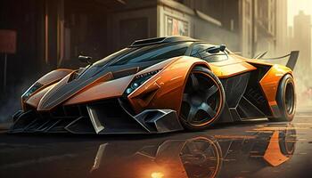 Luxury speed super car. Fast power vehicle concept. photo