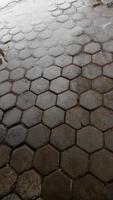 floor outside the house made of hexagon shaped cement bricks photo