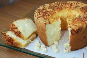 Chiffon cake with sliced cheese filling photo
