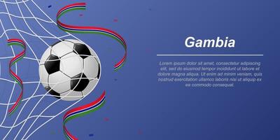 Soccer background with flying ribbons in colors of the flag of Gambia vector