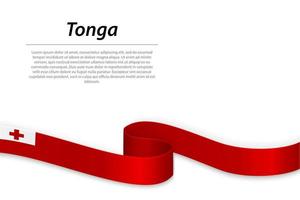 Waving ribbon or banner with flag of Tonga vector