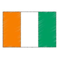 Hand drawn sketch flag of Ivory Coast. doodle style icon vector