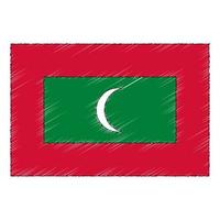 Hand drawn sketch flag of Maldives. Doodle style icon vector