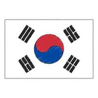 Hand drawn sketch flag of South Korea. Doodle style icon vector