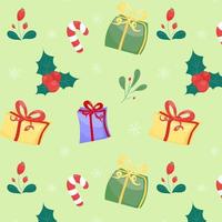 Christmas seamless pattern on green background with gifts vector