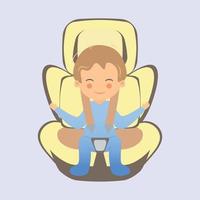 Happy child boy sitting in the car in a child car seat vector