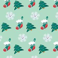 Seamless new year pattern pattern in kawaii style vector