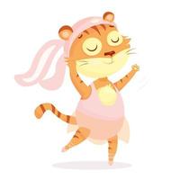 Tiger ballerina dressed as a bunny dances ballet vector