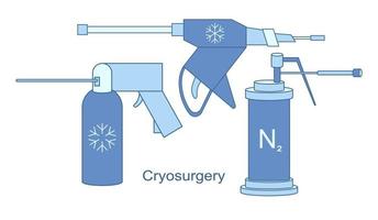Cryo instruments for Cryosurgery vector line illustration. Liquid nitrogen cooling for cryogenic treatment