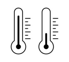 Weather temperature thermometer black icon. Thermometer with cold and hot vector symbol.