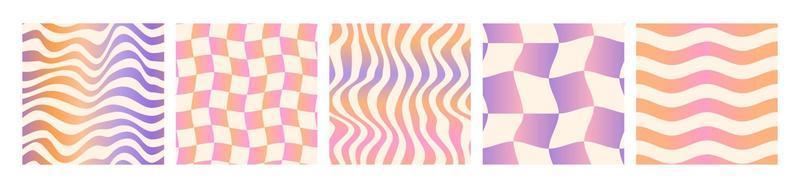 Trendy Y2k gradient abstract seamless pattern set. Groovy geometric design vector