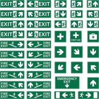 Set of safety signs. Exit signs. Set of emergency exit signs. vector