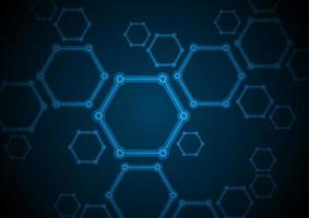 Dark blue abstract hexagon molecules tech background vector