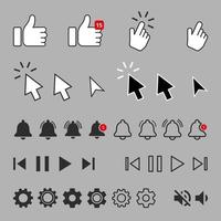 Icon pack design for internet like, hand, click, cursor, bell, gear, music vector