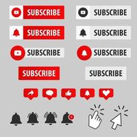 Vector subscription interface  red and white button icons, cursor, hand for web design and internet