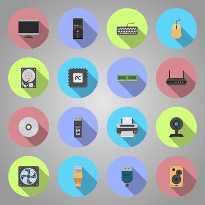 Recycle, cpu processor and search file icons simple set, info, report document and verify signs, recycling waste, computer component, technology set, flat recycle icon, circle button.