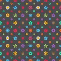 Vector flat flowers, leaves silhouette seamless pattern.
