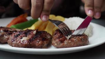 cutting grilled gourmet meats with knife video