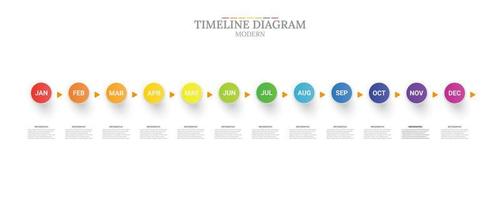 12 mes hora línea presentación plantilla, con variado colores y fácil a entender, y usted lata utilizar eso para tu negocio o web impresión vector