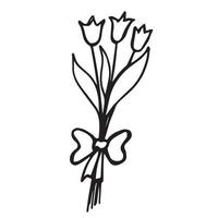 Primitively drawn bouquet of tulips, isolate on white, sketch, contour drawing vector