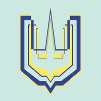 Trident icon, emblem. Coat of Arms of Ukraine. National ukrainian symbol. Colorful vector illustration isolated on blue background.