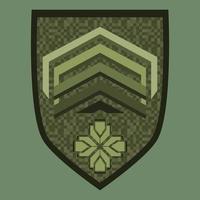 Green military ranks shoulder badge. Army soldier chevron. Uniform sign with green star. Colorful vector illustration isolated on white background.