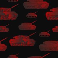 Seamless pattern with red military Tanks. Backdrop with combat vehicle. Colorful vector illustration isolated on grey background.