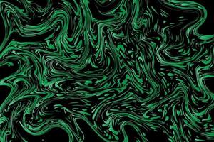 Black or liquid marble background texture with green traces vector