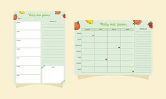 Weekly Meal planner and Shopping list. A4 Vector Templates. Self-organization concept