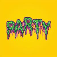 Scary party melted word lettering text illustrations