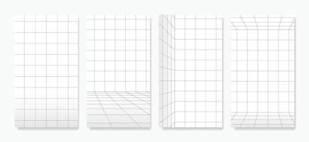 A collection of vector perspective grids with precise lines over a white background. These grids are ideal for vertical Instagram stories, ads, banners, and posters.