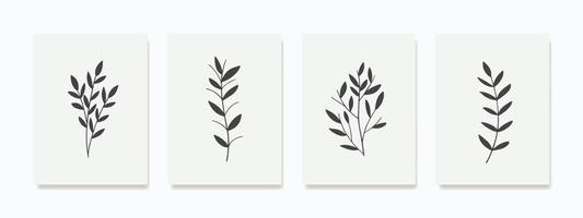 Minimalist black and white leaf wall art. Wall decor for home decor, posters, wallpapers, cards, and backgrounds. vector