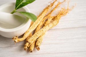 Ginseng, dried vegetable herb. Healthy food famous export food in Korea country. photo