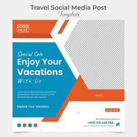 Travel and tour square flyer post banner and social media post template design vector