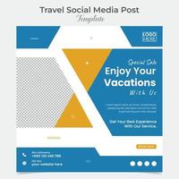 Holiday Traveling and tour social media post and square flyer post banner template design vector