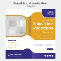 viaje y turismo social medios de comunicación enviar y cuadrado volantes enviar bandera modelo diseño vector