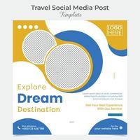 Travel Holiday vacation tour square flyer post banner and social media post template design vector